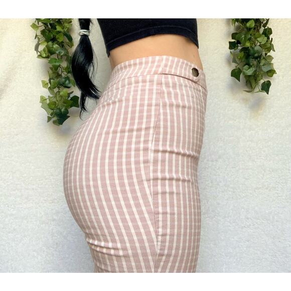 Forever 21 Nude Pink White Gingham High Waisted Fitted Ankle Length Pants Wms XS - Picture 2 of 10